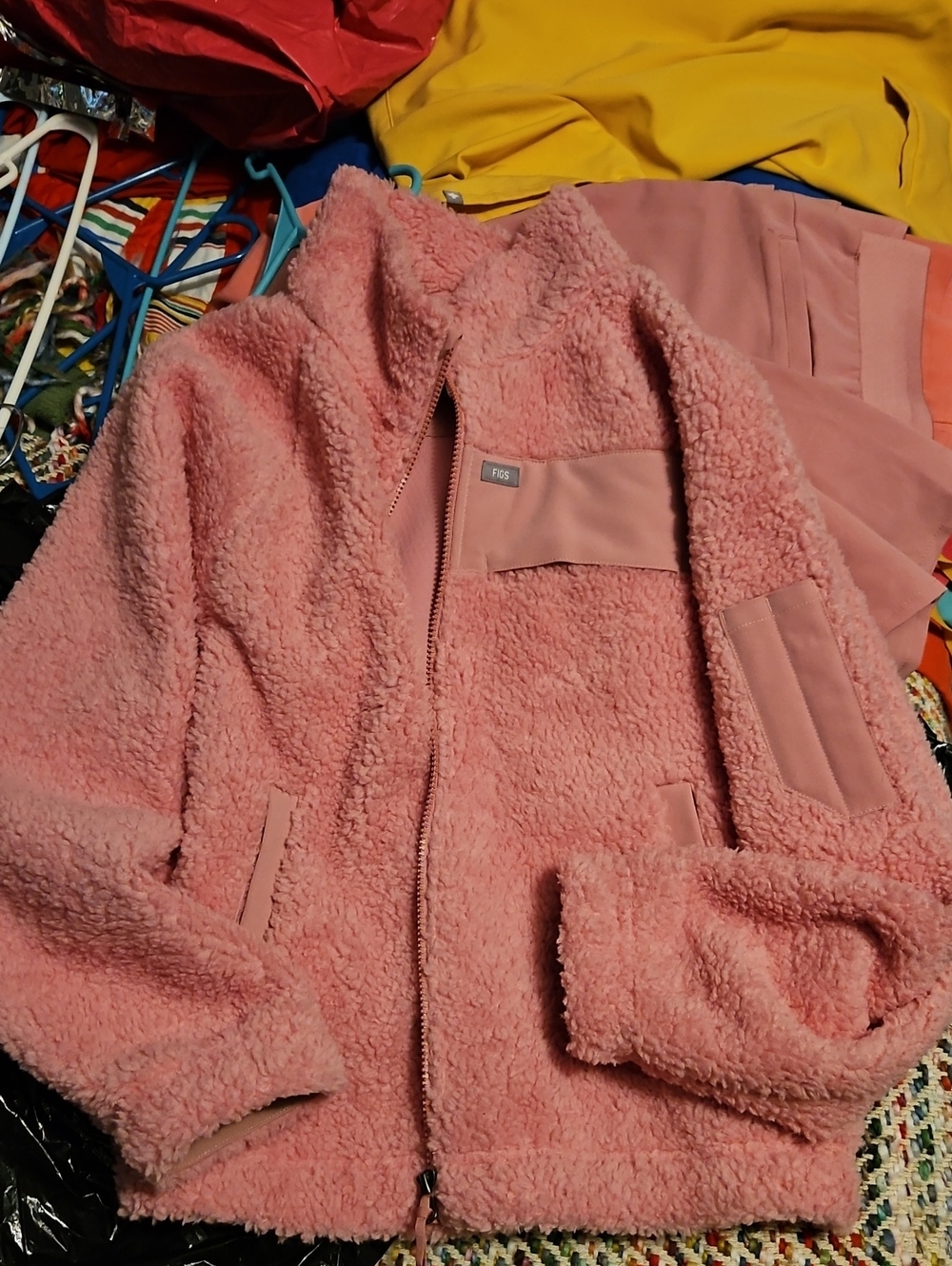 Figs Light Pink Sherpa Jacket Large Womens